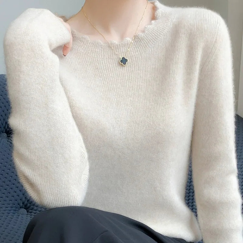 2025 Women Knitted Slim Pullover Autumn Winter O-Neck Versatile Sweaters Casual Solid O-Collar Sweater Long Sleeve Tops