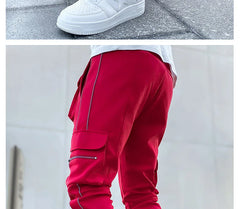 Mens Brand Gym Joggers Cargo Pants Multi-Pocket Reflect Straight Sports Fitness Casual Clothing Fashion Trousers Sweatpants