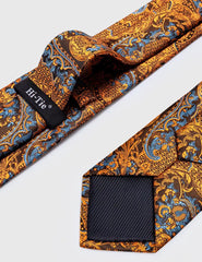 Hi-Tie 100% Silk Luxury Mens Ties Floral Black Gold Ties Paisley NeckTie Pocket Square Cufflinks Set Men's Wedding Party Tie