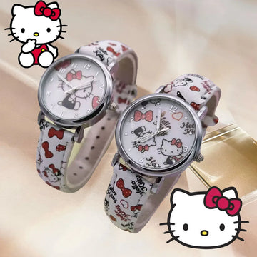 Sanrio children watches Hello Kitty cartoon waterproof kid watch quartz PU leather strap sports Quartz watch birthday gift.