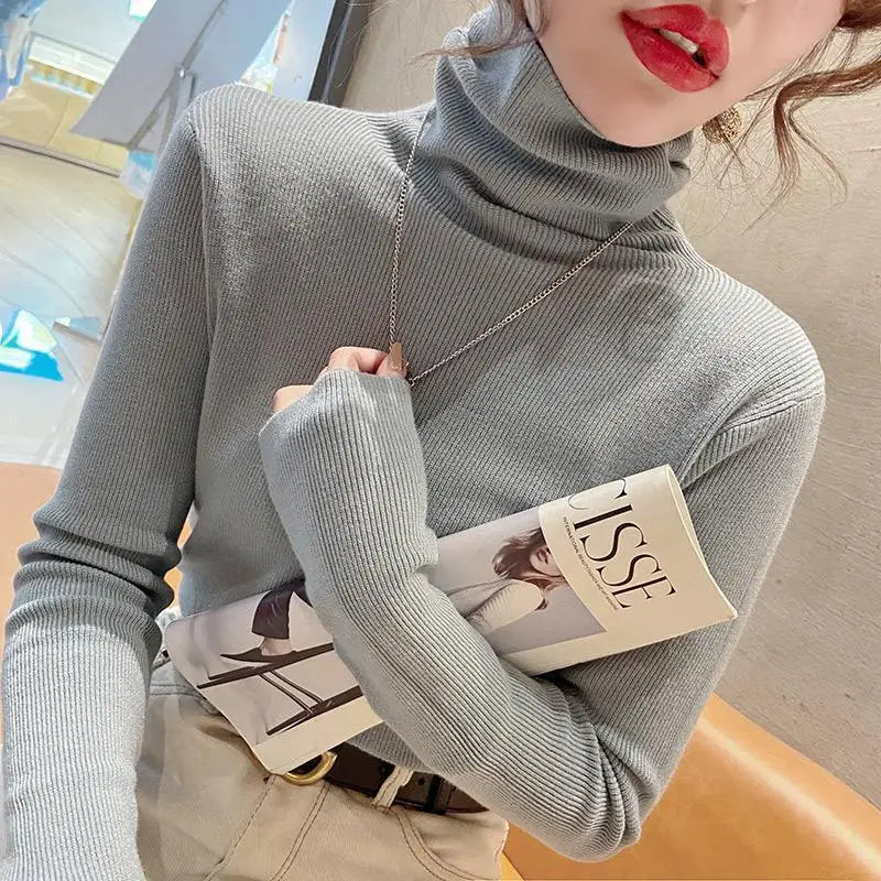 Knitted Sweater Women Pullovers New Long Sleeve Turtleneck Black Knit Sweater Pullover Women Tops Sweaters Sueters De Mujer Q802