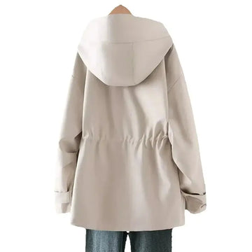 Spring Autumn New Fashion Hooded Trench Coat Women 2025 New Korean Casual Solid Color Windbreaker Female Waist Outerwear T1075
