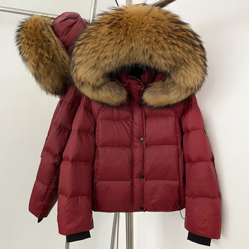 White Duck Down Coat 2025 New Autumn Winter Top Clothing Women TnickWarm Fluffy Puffer Jacket Female Hooded Real Fox Fur Caot