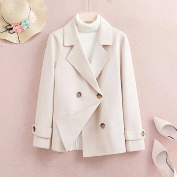 Autumn Winter New High-Grade Double-Sided Velvet Woolen Coat Women Fashion Double Breasted Short Slim Wool Jacket Fashion T1570