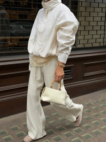 Casual Solid Stand Collar Coats Women All-matching Long Sleeve Drawstring Coat Female 2025 High Street Autumn Lady Outwears