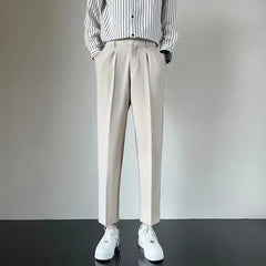 2024 Summer New Men's Straight-leg Casual Suit Pants Lightweight Korean Style Trousers Fashionable Cropped Pants