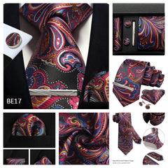 100% Silk Necktie Paisley Floral Mens Tie Top Quality Business Tie Pocket Square Tie Clip Cufflinks Set Classic For Men Gift Box