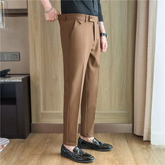 Men Suit Pants 2024 spring Elastic waist Solid Slim Fit Dress Pants Office Business Casual Trousers Men's clothing