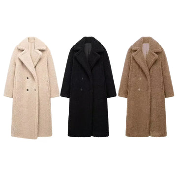 ZA Cross-Border Women's Clothing Wholesale European Style Winter Warm Double Row Long Sheep Velvet Overcoat Jacket