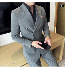 (Jacket+Pants) 2 Pieces Blue Apricot Business Party Men Suits Double Breasted Formal Style Custom Made Wedding Groom Tuxedos