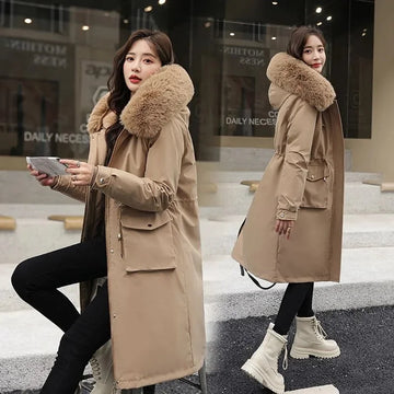 2025 New Winter Parkas Mid-Length Cotton Jacket Women Fur Collar hooded Removable inner liner Thick Warm padded Coat Female T673