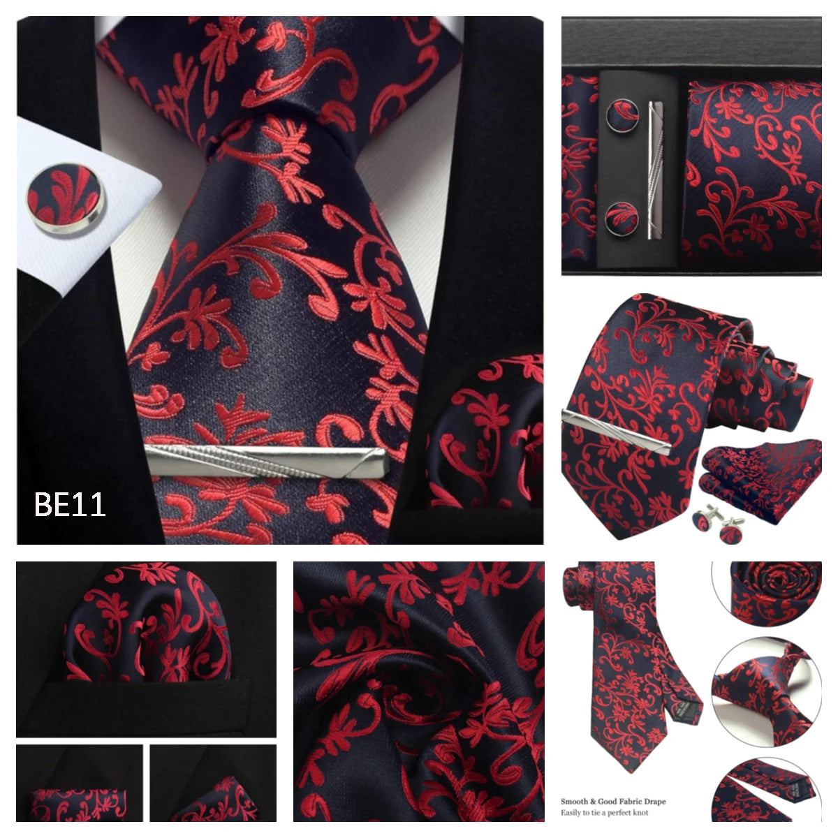 100% Silk Necktie Paisley Floral Mens Tie Top Quality Business Tie Pocket Square Tie Clip Cufflinks Set Classic For Men Gift Box