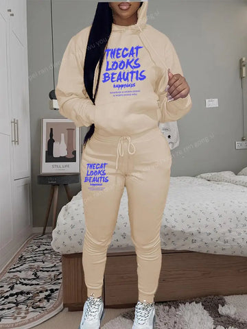 Womens TrackSuit Aesthetic Sweatshirts Sweatpants Two-piece Suit 2025 New Fleece Letter Printing Streetwear Women Hoodie Sets