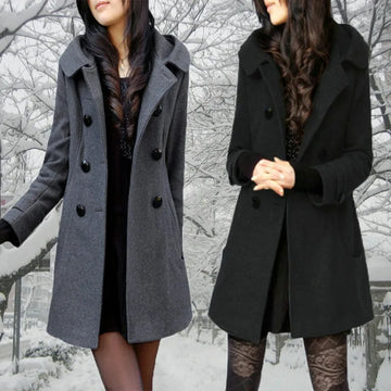 Autumn and Winter New Medium and Long Double-breasted Hooded Coat Thickened Woolen Jacket Fat Mm Large Size Trench Coat