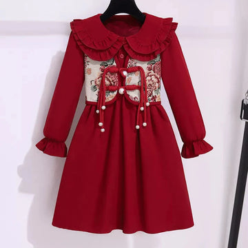 New Year's Clothing Red Cheongsams Girls Casual Dresses Vestidos Baby Girl Dress Costume Kids Stage Robe Fille Qipao Children