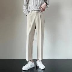 2024 Summer New Men's Straight-leg Casual Suit Pants Lightweight Korean Style Trousers Fashionable Cropped Pants