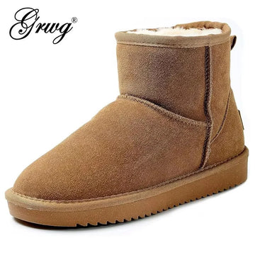 Winter Boots for Women Classic Snow Boots Waterproof Cow Suede Slip on Booties Natural Fur Lined Warm Comfortable Ankle Boots