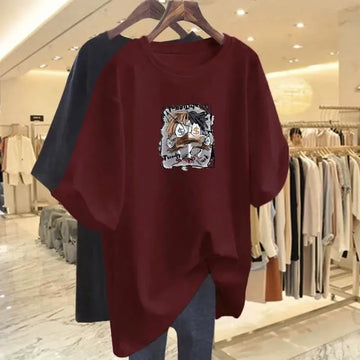 Women's Clothing Vintage Hand-Painted Money Short Sleeve T-shirt Summer European Style Pure Cotton O-neck Top Tee Loose Pullover