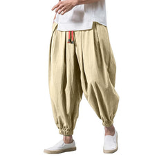 New Oversize Men Loose Harem Pants Spring Fall Cotton Linen Overweight Sweatpants High Quality Casual Brand Trousers Male