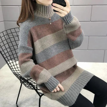 Women New Turtleneck Thickened Long Sweater Autumn Winter Loose Lazy Style Oversized Outerwear Casual Long Sleeve Bottoming Top