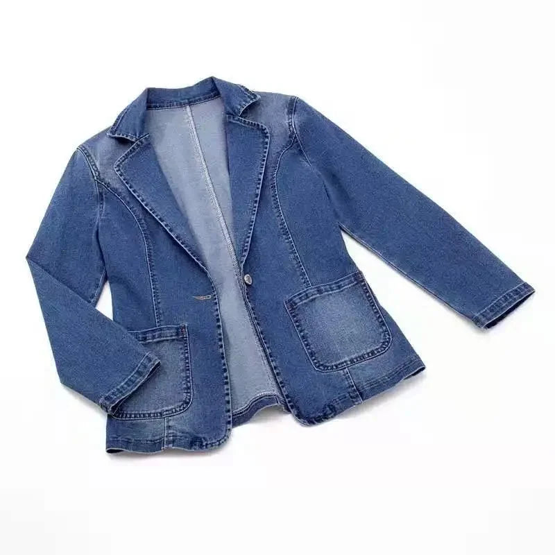 Women denim jacket Spring autumn 2025 new Korean fashion pocket single button outerwear casual tops female slim jeans coat R281
