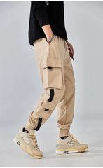 Classic Design Multi Flap Pockets Cargo Pants,Men's Loose Fit Drawstring Harem Cargo Jogger Pants