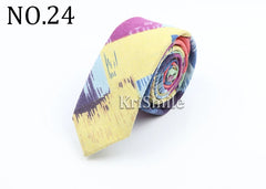 Novelty Cartoon Linen Tie For Men Cute Cat Polar Bear Waves Pattern Skinny Necktie For Men Women Casual Party Slim Cravat Gift