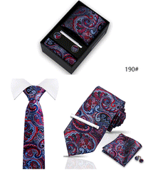 Tie For Men Tie Clips Set Silk Necktie Man Wedding Blouses Dress Cufflinks Gift Box Pocket Square Clip Business Skinny Gravetas