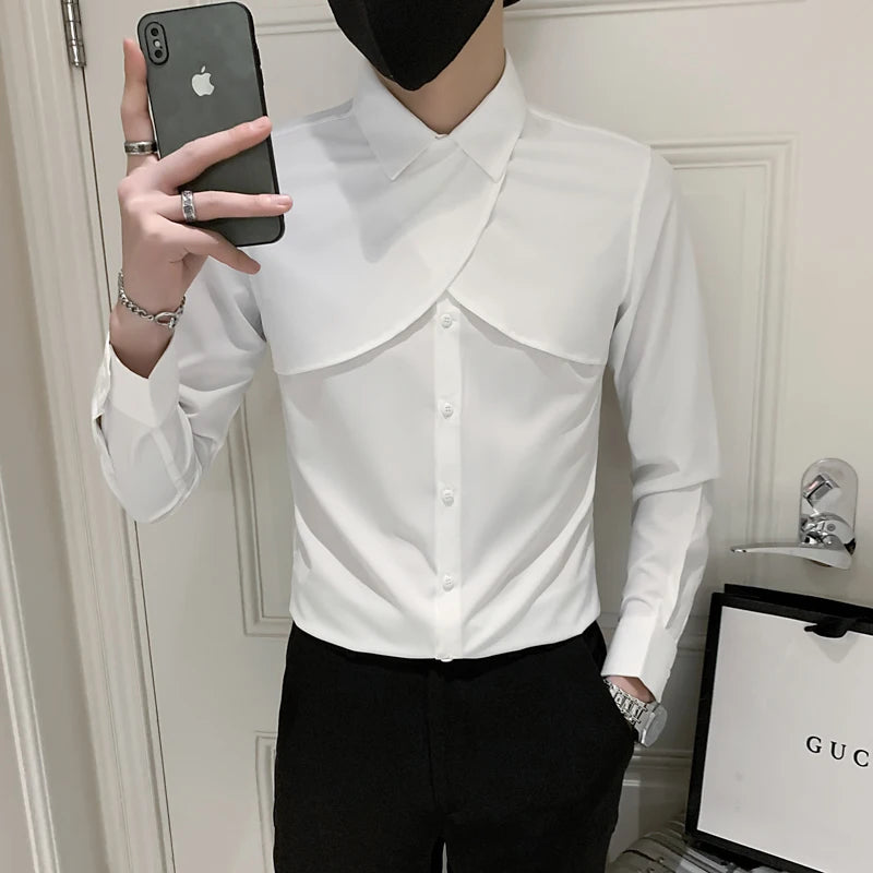 2022 Personalized Design Men's Shirt Long Sleeve Slim Casual Shirt Social Party Tuxedo Host Singer Formal Shirts Streetwear Tops