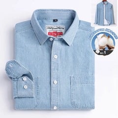 100% cotton denim young and middle-aged men's long-sleeved shirt autumn and winter casual no-iron solid color high quality