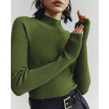 Autumn Winter Women Half High Collar Soft Warm Ribbed Knitted Sweater Female Solid Long Sleeve Slim Basic Pullover Tops Jumper