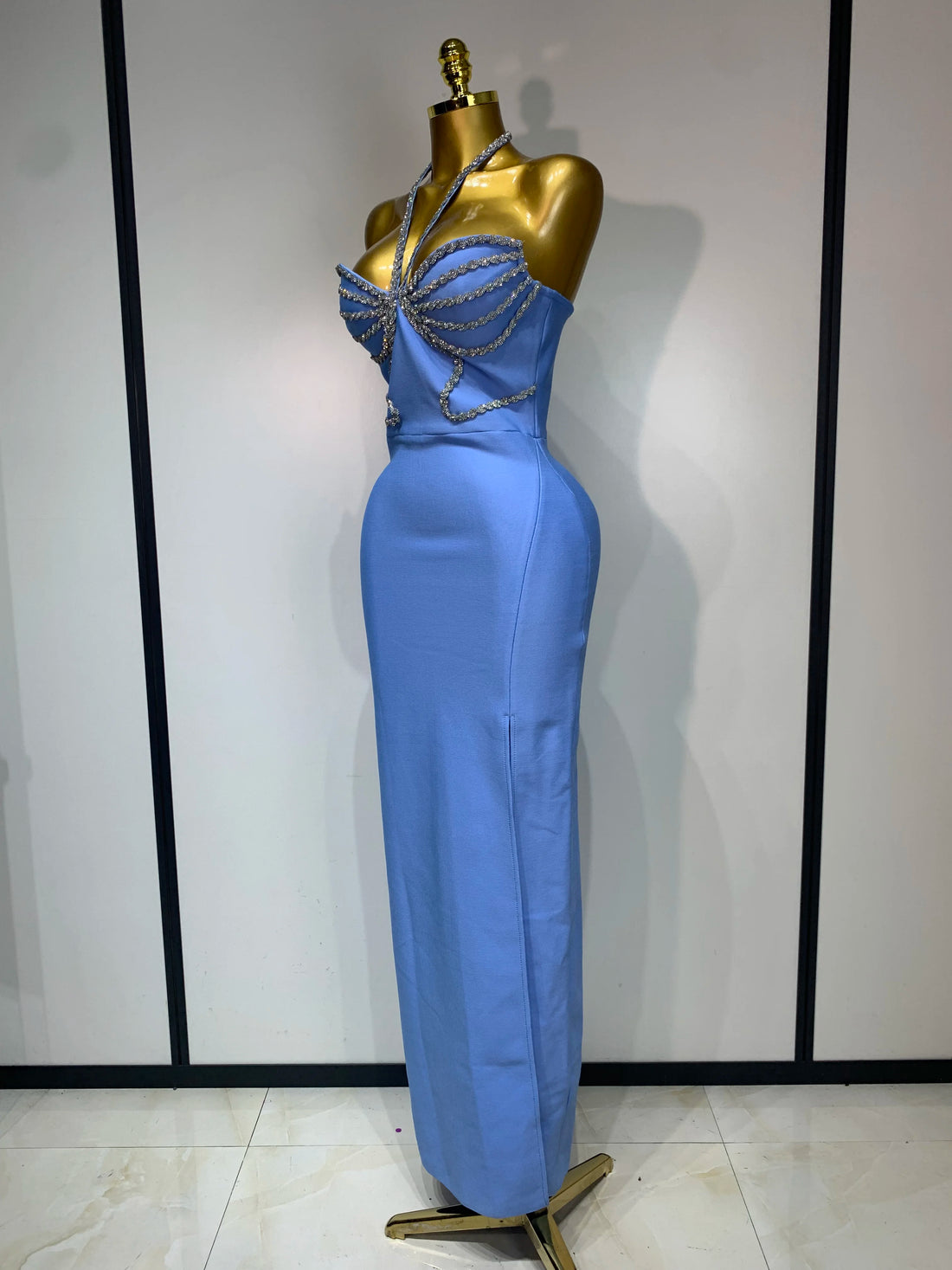 New 2025 Women Sexy Halter Long Bodycon Bandage Dress Shiny Crystal Backless Evening Party Fancy Club Dress Vestido