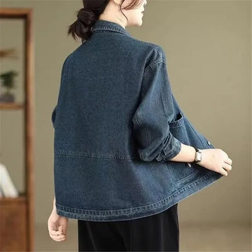 Casual Short Denim Jacket Women 2025 New Spring Autumn Vintage Long Sleeve Big pocket Jeans Coat Female Loose Outerwear T1426