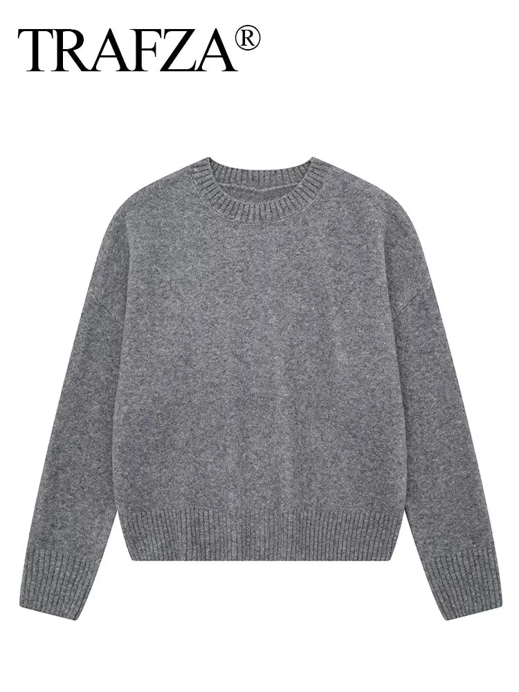 HH Autumn Winter Women Gray Pullover Sweaters Female Long Sleeve Loose Knit Jumper O-Neck Knitted Oversized Outerwear