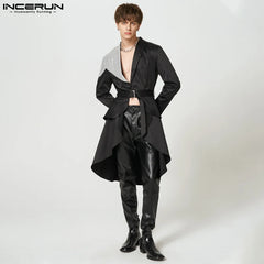 INCERUN Tops 2023 American Style Handsome Men Fashion Flash Splicing Swallowtail Blazer Casual Party Male Long Sleeve Suit S-5XL