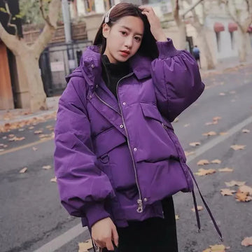 Autumn Winter Ladies Hooded Short Down Cotton Coat Korean Female High-end Cotton Padded Jacket 2025 Women Fashion Parkas Outwear