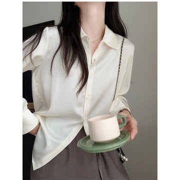 Autumn 2025 New Fashion Elegant Solid Button Shirts Women Clothing Casual Turn-down Collar Long Sleeve Blouse Office Lady Tops