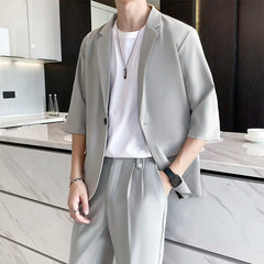 2022 Summer Business Casual Men's Suit Pants Set Loose Jacket Blazer Trousers Two Piece Set Office Professional Suit Tracksuit