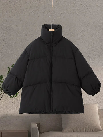 Oversized Women's Jacket Coat Stand-Up Collar Puff-Style Fluffy New Outwear Female Winter Zipper Casual Loose Coats For Ladies