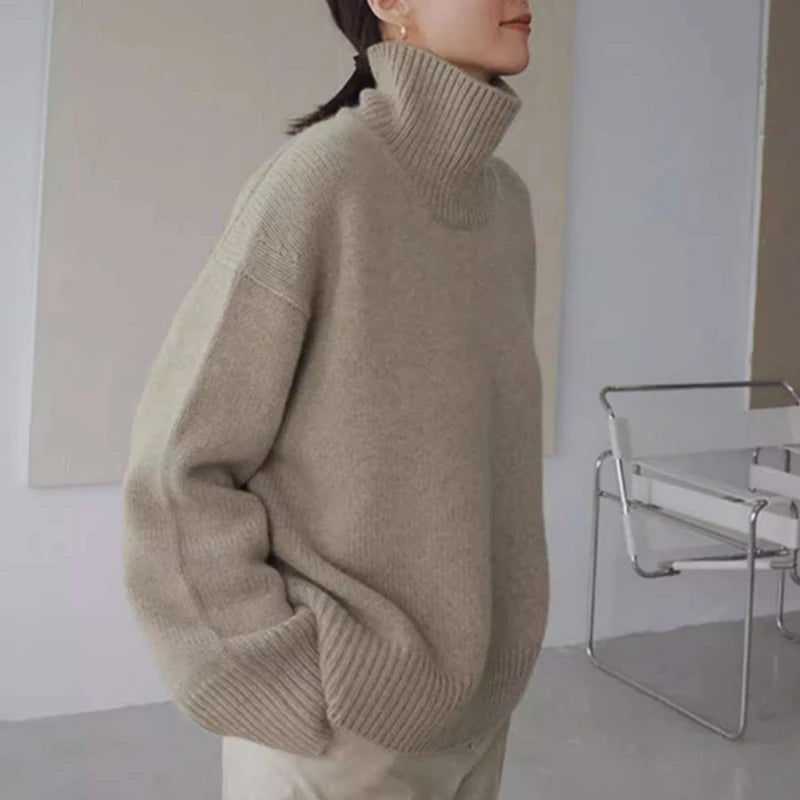 Women's Sweater Autumn Winter New Turtleneck Knit Pullover Loose Clothes for Women Warm Solid Basic Female long sleeve tops 2025
