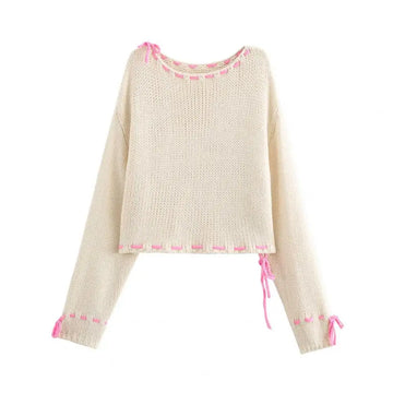 2025 Winter Casual O Neck White Knitted Sweater Women O Neck Ruffle Pullover Autumn Lady Lantern Long Sleeve Jumper