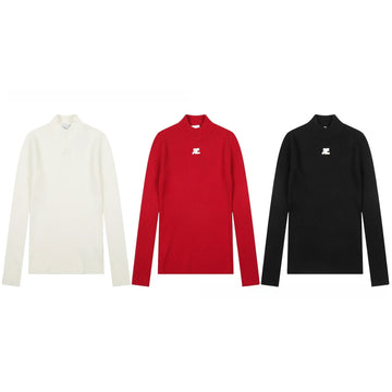 Slim Fit Long Sleeve Knitted Base Shirt for Women Half High Collar Autumn Winter Simple Style Street Trend Gothic Fashion Top