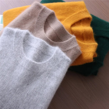 Autumn And Winter New Mink Cashmere Sweater Women's Short Thick Semi-High Collar Bottoming Shirt Solid Color Simple Top