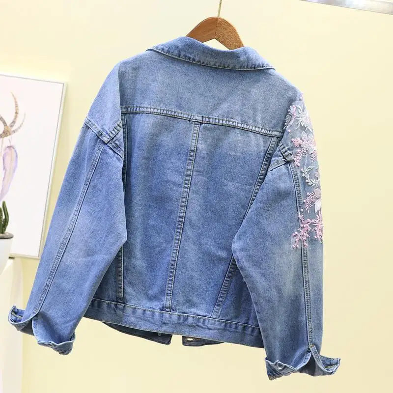 2025 new spring Autumn Vintage Women short Denim Jacket fashion Embroidery Flower Jeans Jacket female Hole Bomber Outerwear R328