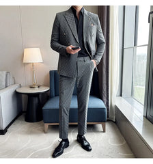 (Jacket+Pants) 2 Pieces Blue Apricot Business Party Men Suits Double Breasted Formal Style Custom Made Wedding Groom Tuxedos