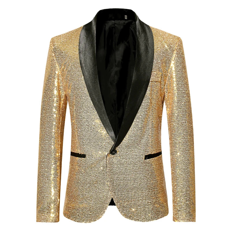 Shiny Gold Sequin Glitter Embellished Blazer Jacket Men Nightclub Prom Suit Coats Mens Costume Homme Stage Clothes For singers