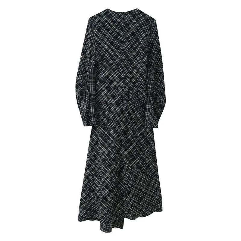 European and American style 2025 autumn and winter new women's fashionable and versatile pleated plaid dress