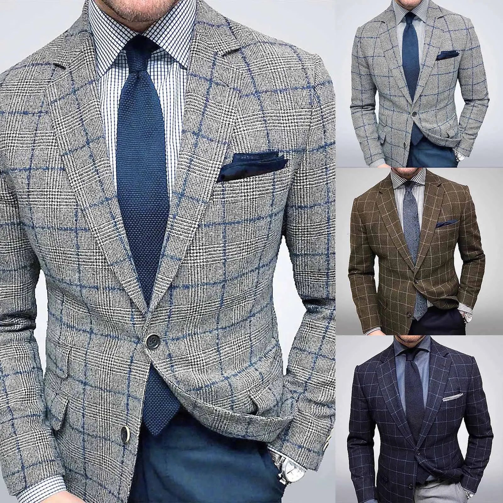 2023 New Blazers Men Spring Autumn Slim Fit British Plaid Formal Suit Jacket Party Wedding Business Casual Blazers Male