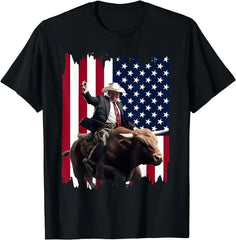 LIMITED Trump Rodeo Bull Rider Patriotic American Flag 4Th Funny Politic T-Shirt Unisex T-shirts For Man Woman Short Summer Tees