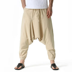 Men Drop Crotch Trousers Cotton and Linen Pants Harem Pants Baggy Casual Oversize Loose Joggers Wide Leg Pants Yoga Hip Hop